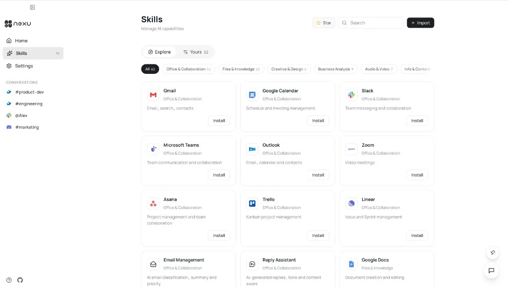 Nexu skill catalog